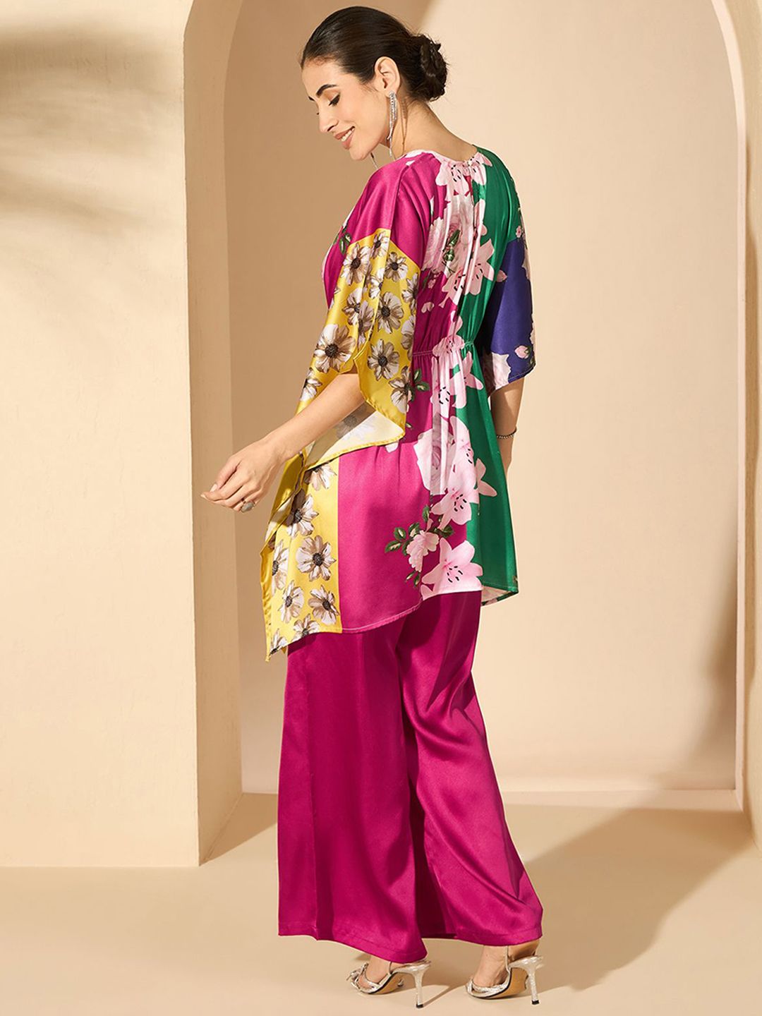Antheaa Pink Floral Printed Tunic with Palazzos
