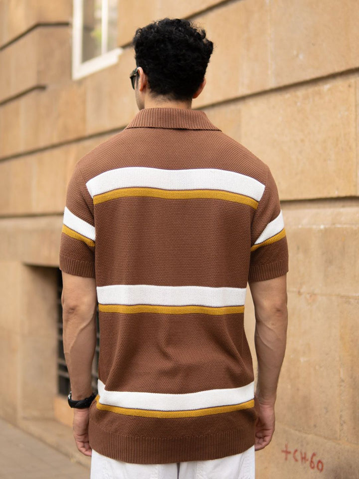 Powerlook SS25 Striped Polo Collar Polo Collar Pure Cotton T-Shirt