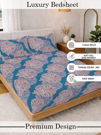 Myntra Elegant Homes Blue 300 TC Super King Double Bedsheet with 2 Pillow Covers