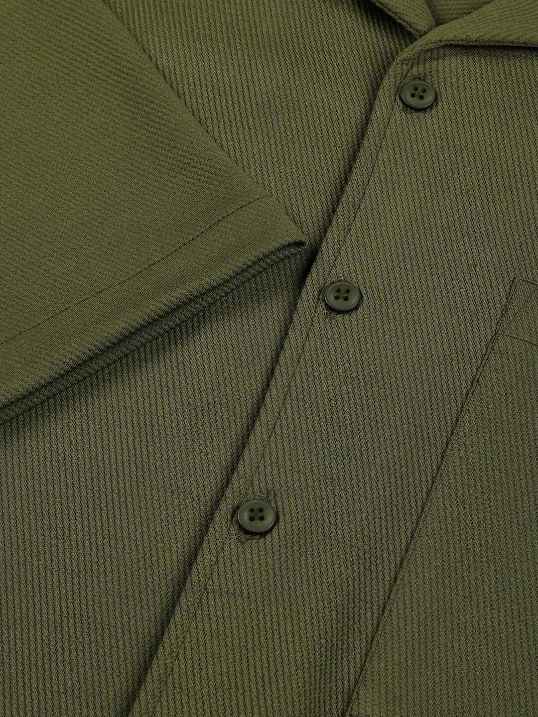 Thomas Scott Men Premium Cuban Collar Textured Cotton Casual Shirt
