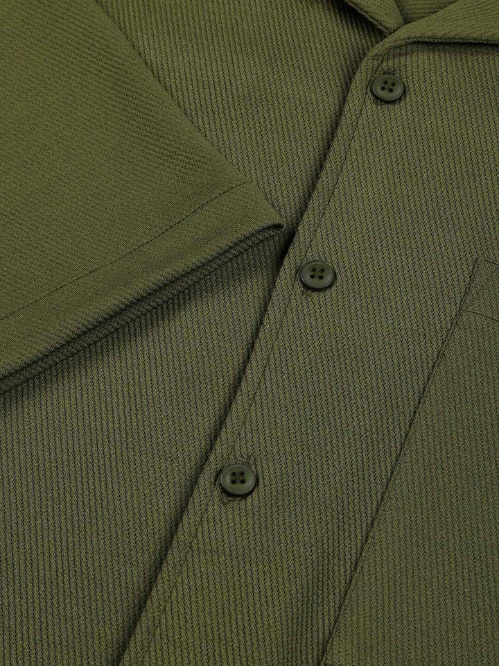 Thomas Scott Men Premium Cuban Collar Textured Cotton Casual Shirt