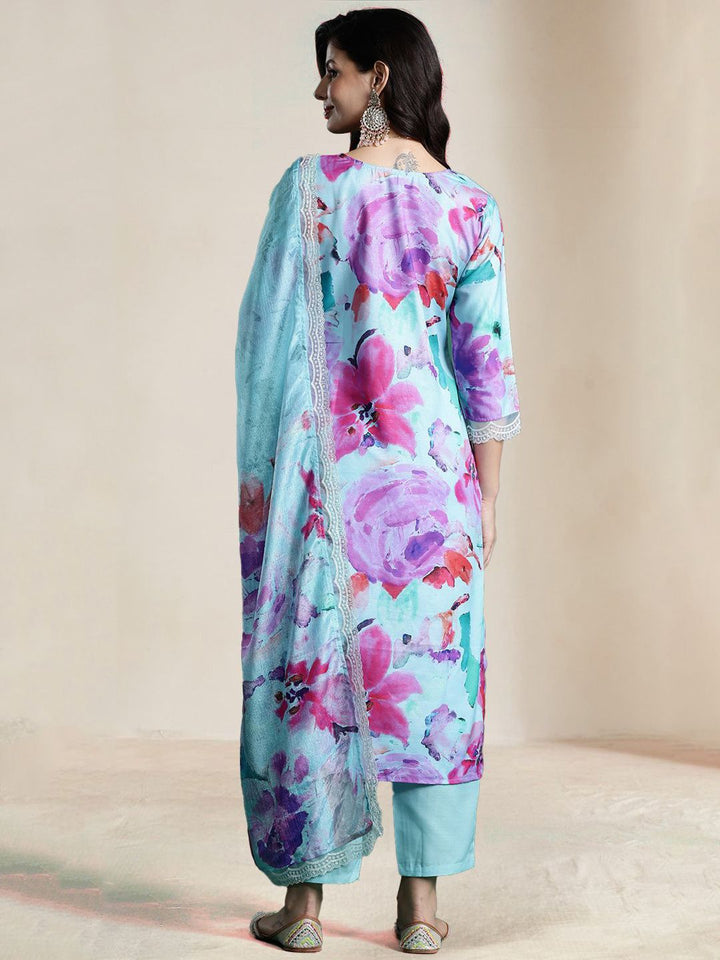 Indo Era Women Floral Embroidered Regular Thread Work Kurta with Trousers & With Dupatta