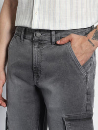 Urbano Fashion Men's Light Grey Regular Fit Washed Cargo Jeans With 6 Pockets Stretchable