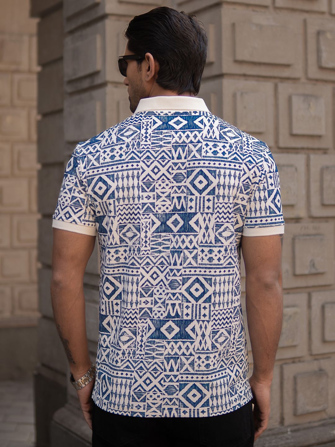 Powerlook Men Geometric Printed Polo Collar T-shirt