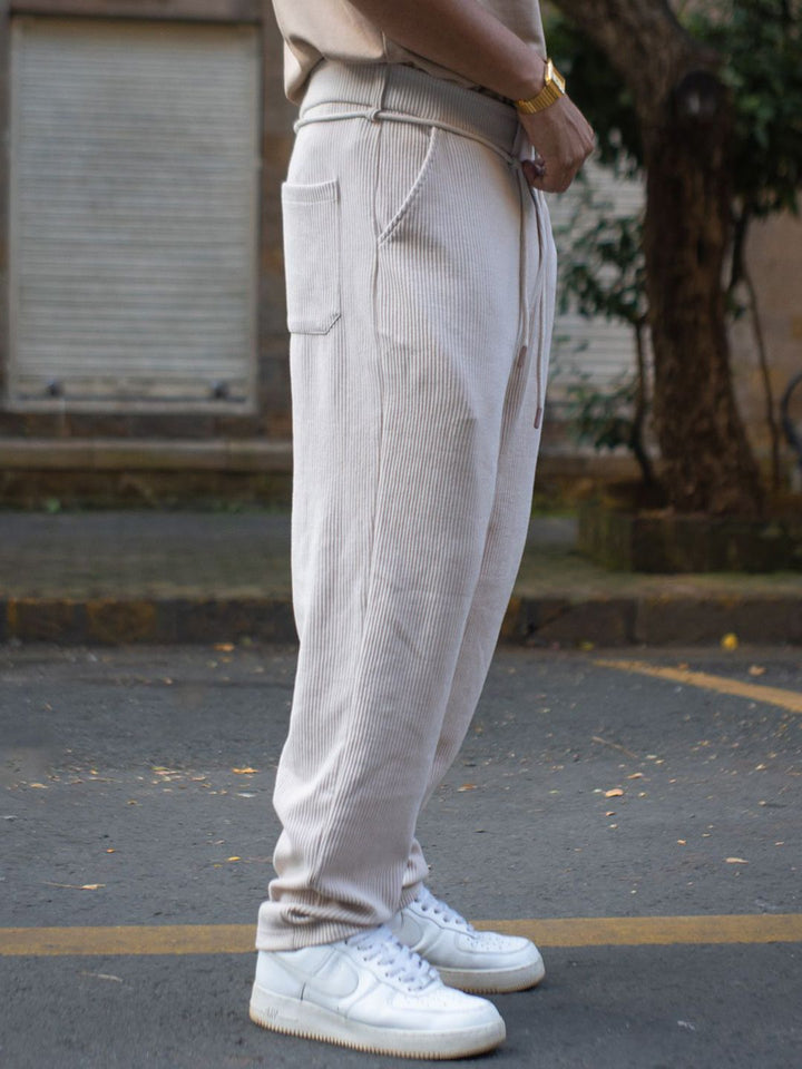 Powerlook Men Light Beige Corduroy Regular Fit Track Pant