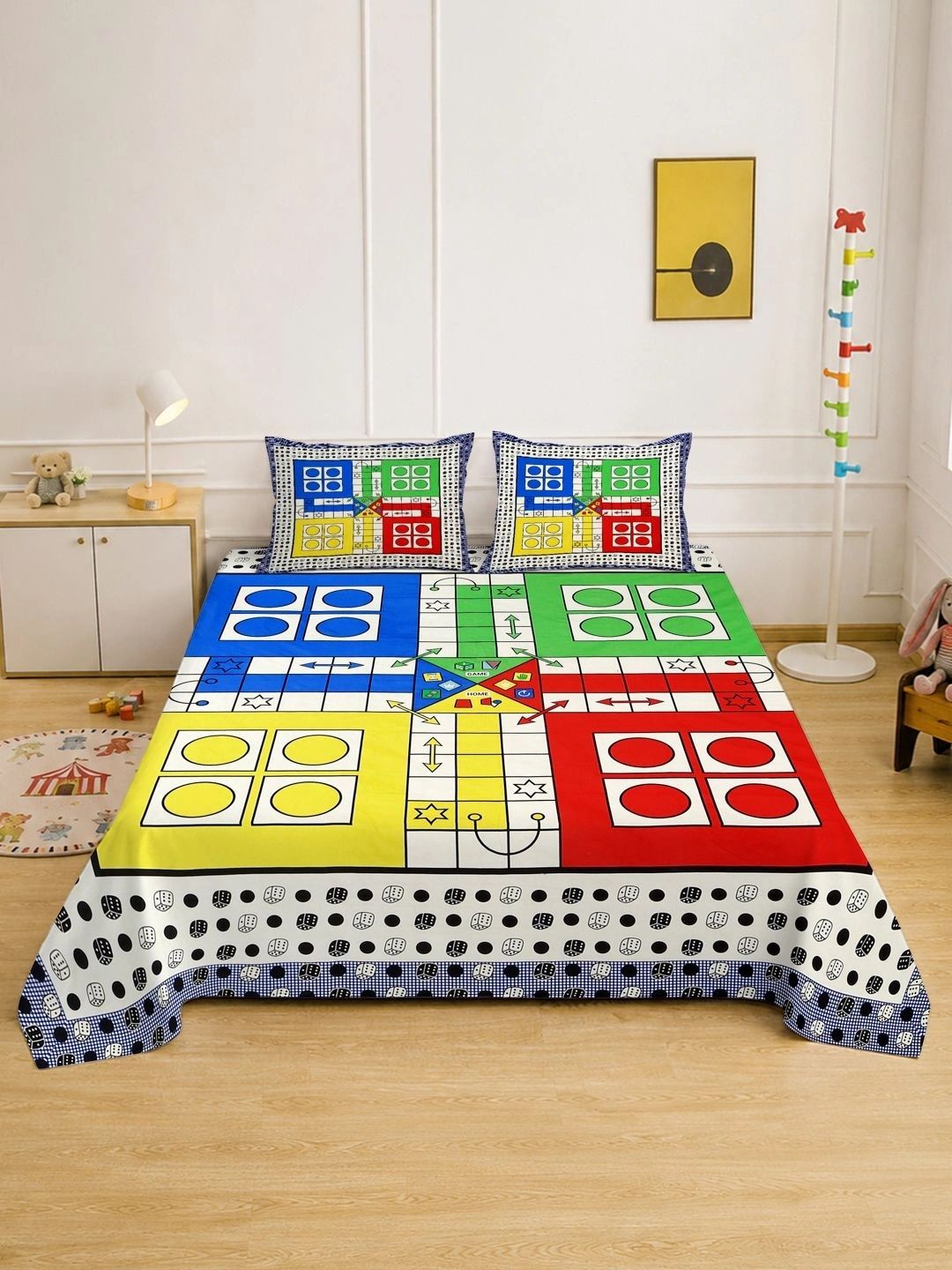 KLOTTHE Multicoloured Geometric 400 TC King Bedsheet with 2 Pillow Covers
