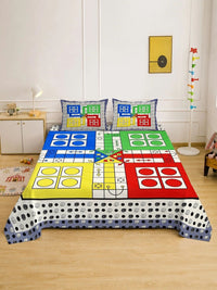 KLOTTHE Multicoloured Geometric 400 TC King Bedsheet with 2 Pillow Covers