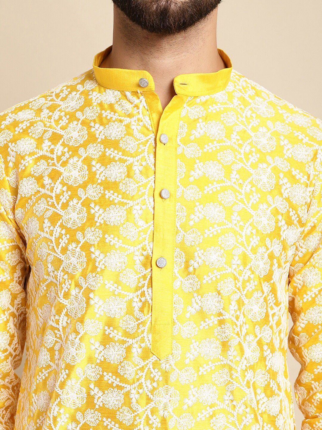 Anouk Floral Embroidered Silk Cotton Kurta With Churidar