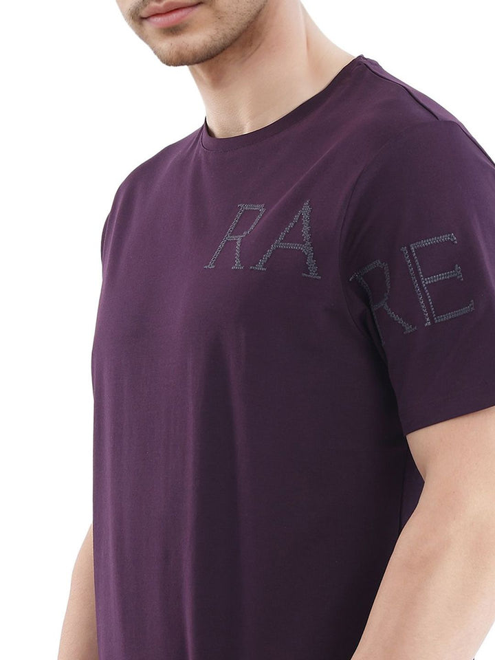 RARE RABBIT Men Solid Round Neck Cotton T-shirt