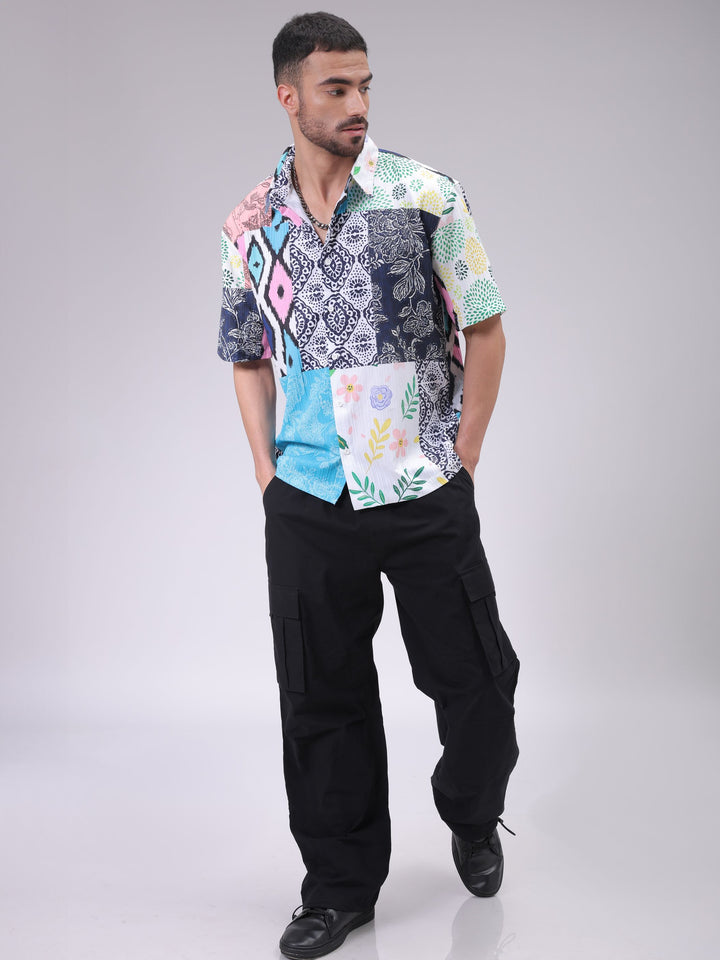 The Indian Garage Co Men Cutaway Collar Graphic  Printed Boxy Fit Resortwear Shirt