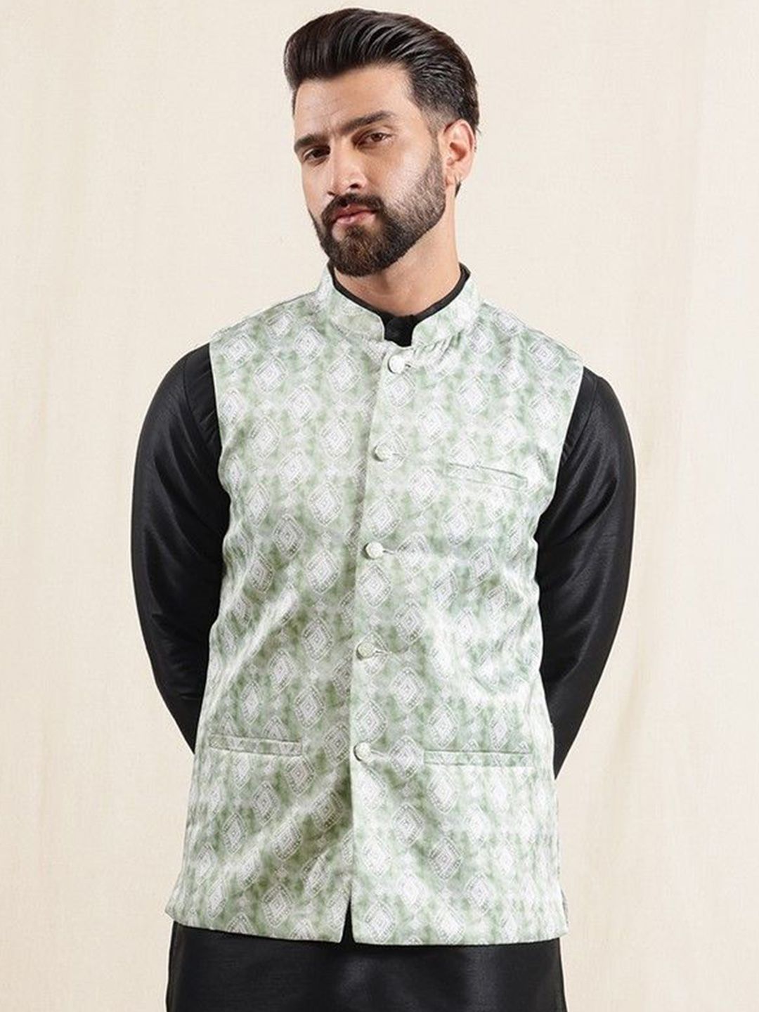Anouk Geometric Printed Nehru Jacket