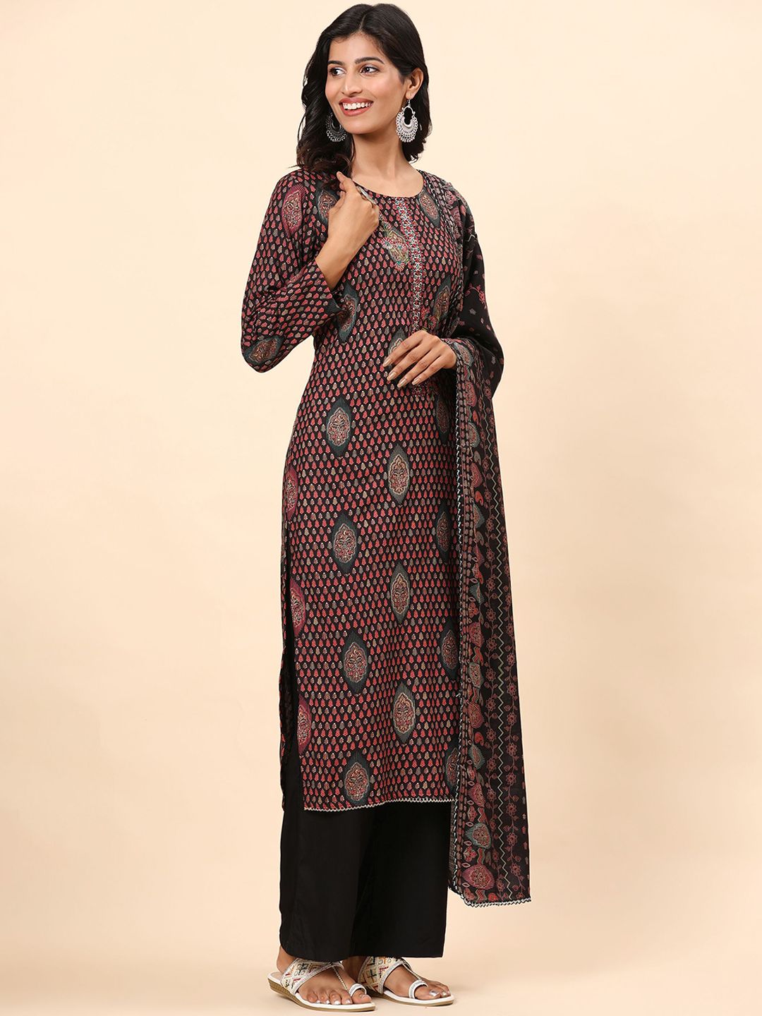 Mamicha Women Ethnic Motifs Printed Regular Pure Cotton Kurta with Trousers & With Dupatta