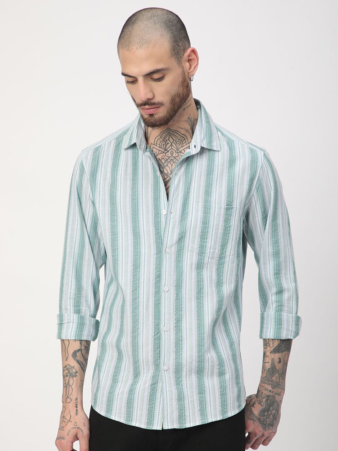 VASTRADO Men Striped Classic Slim Fit Cotton Casual Shirt