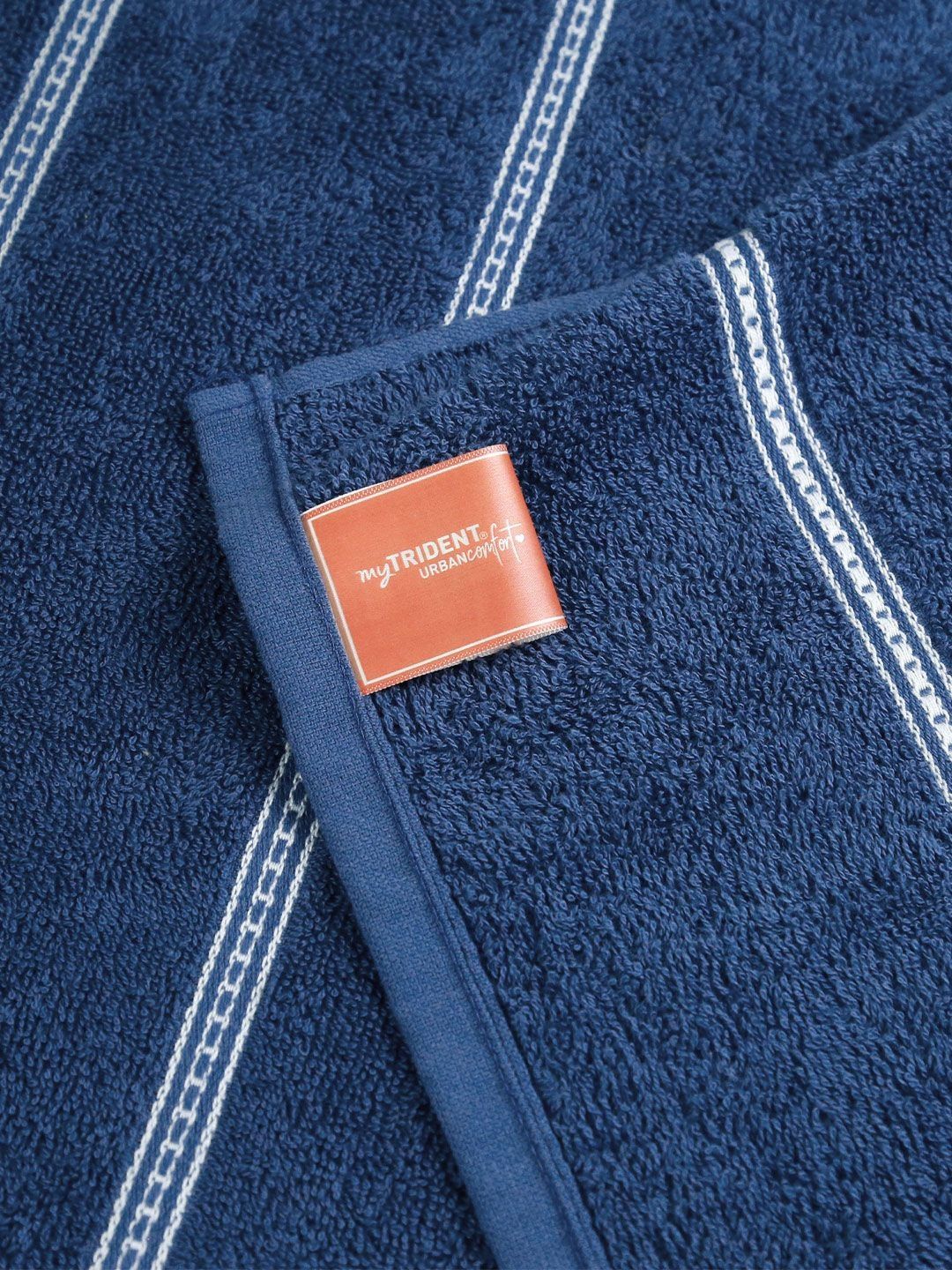 MYTRIDENT Blue & White Striped Cotton 450 GSM Bath Towel