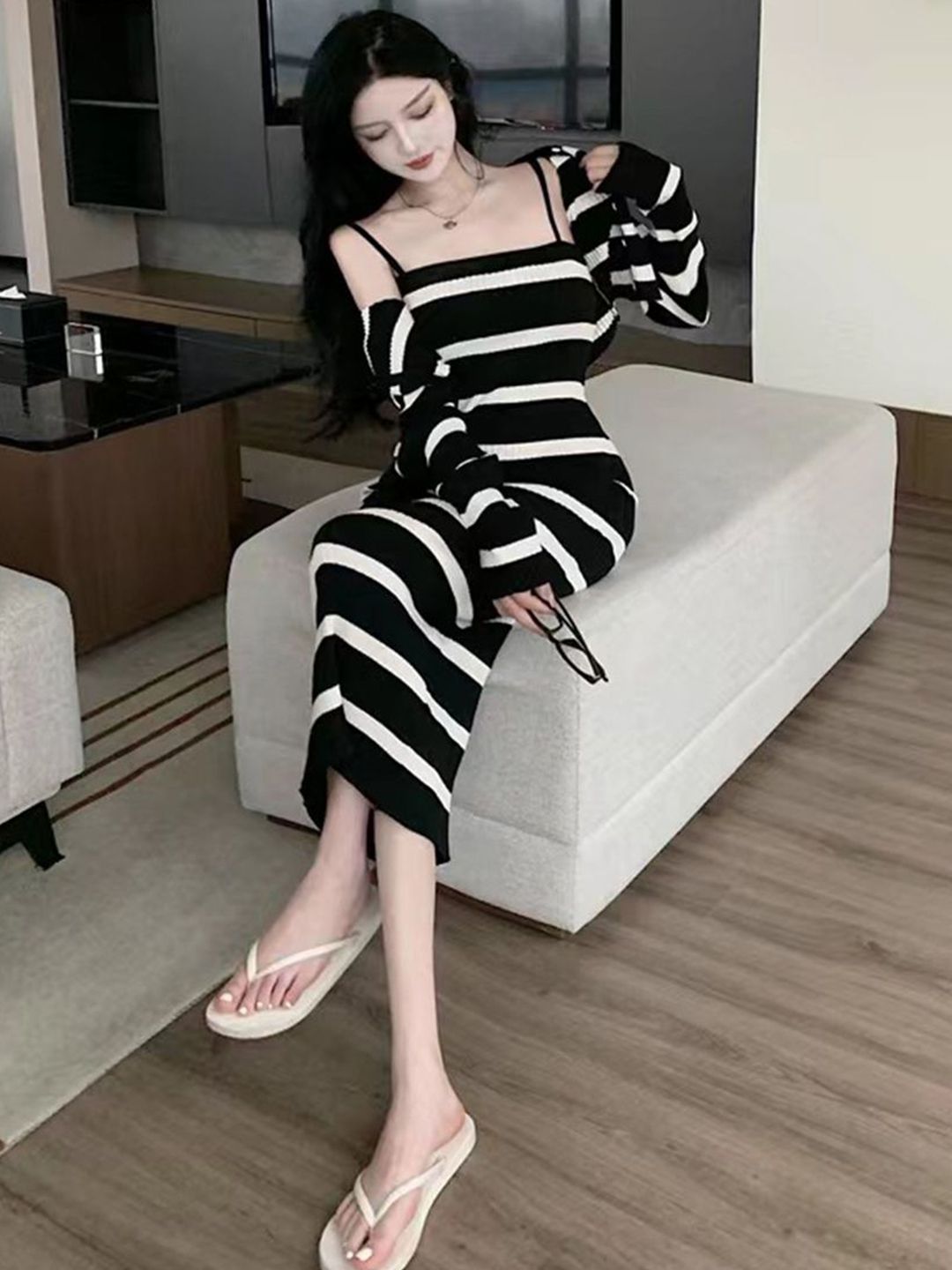 DressBerry Women Striped Bodycon Midi Dress