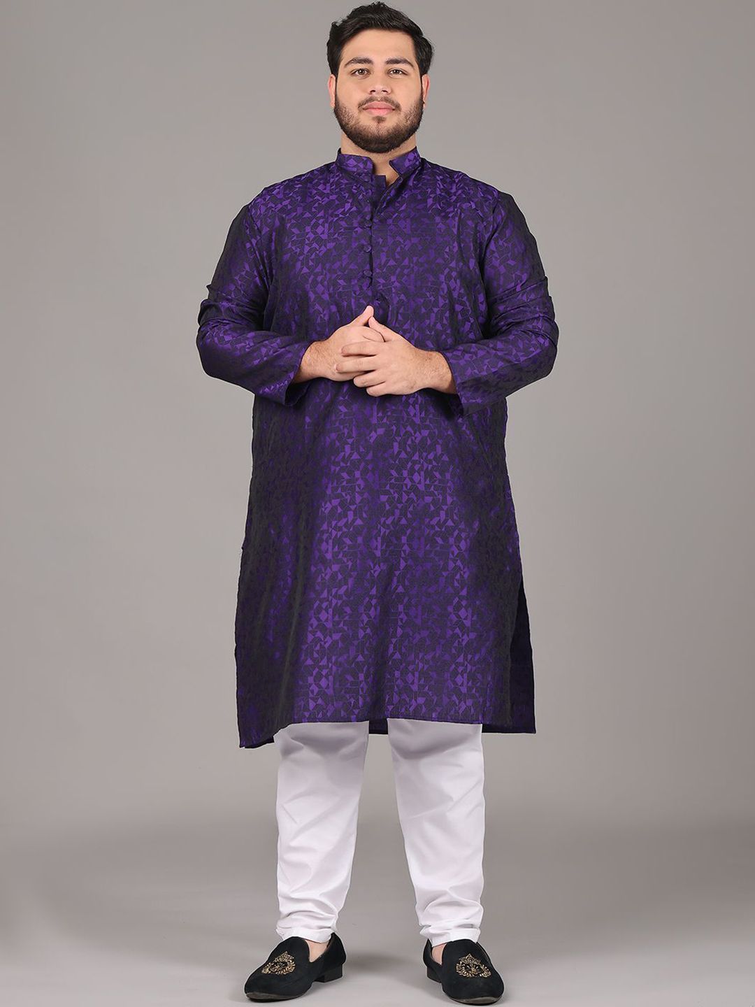 SOJANYA PLUS Size Geometric Woven Design Mandarin Collar Straight Kurta