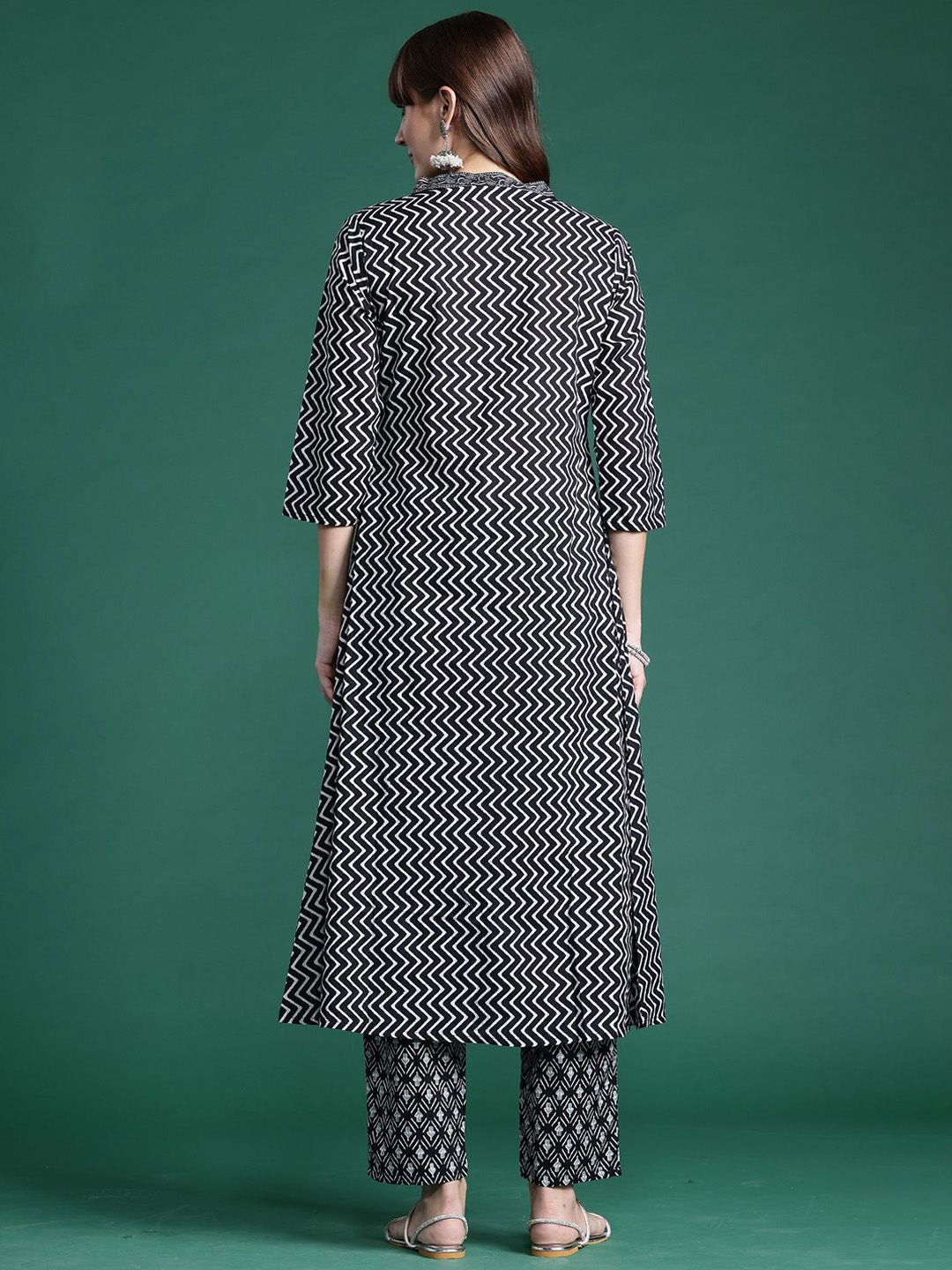 Indo Era Ethnic Motifs Printed A-Line Pure Cotton Kurta with Trousers