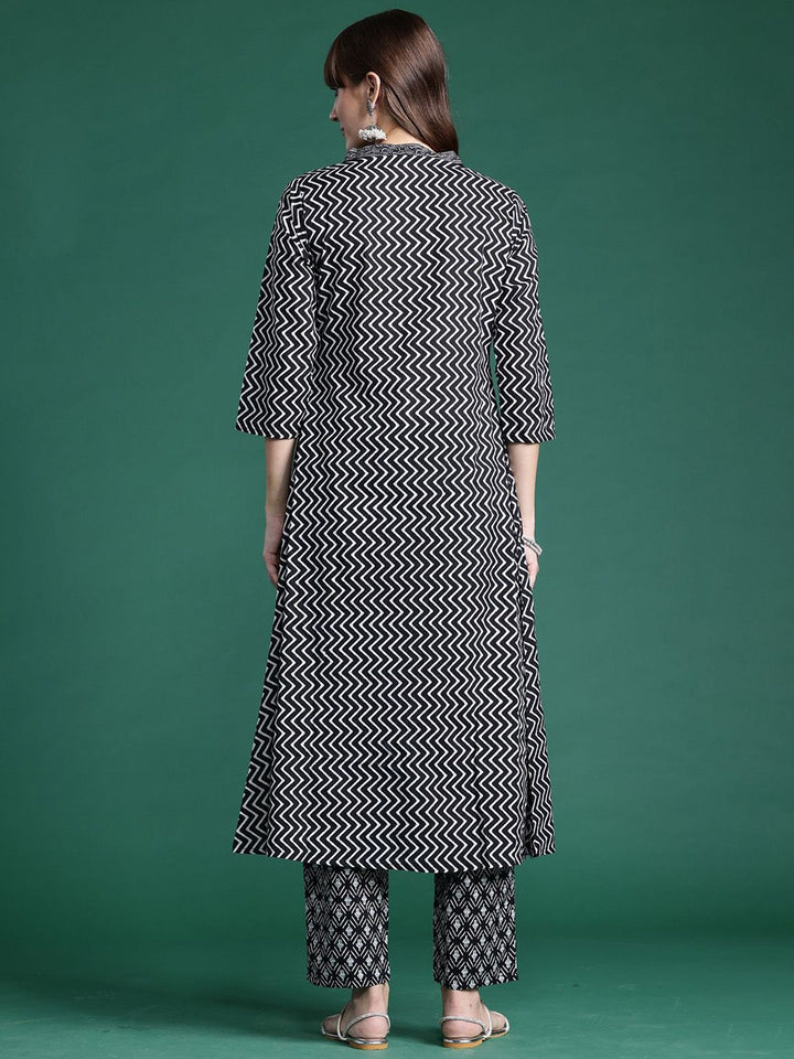 Indo Era Ethnic Motifs Printed A-Line Pure Cotton Kurta with Trousers
