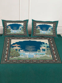 KLOTTHE Motif Ethanik Hijau Dicetak Dilengkapi Cadar 300 TC King Halus Dengan 2 Sarung Bantal