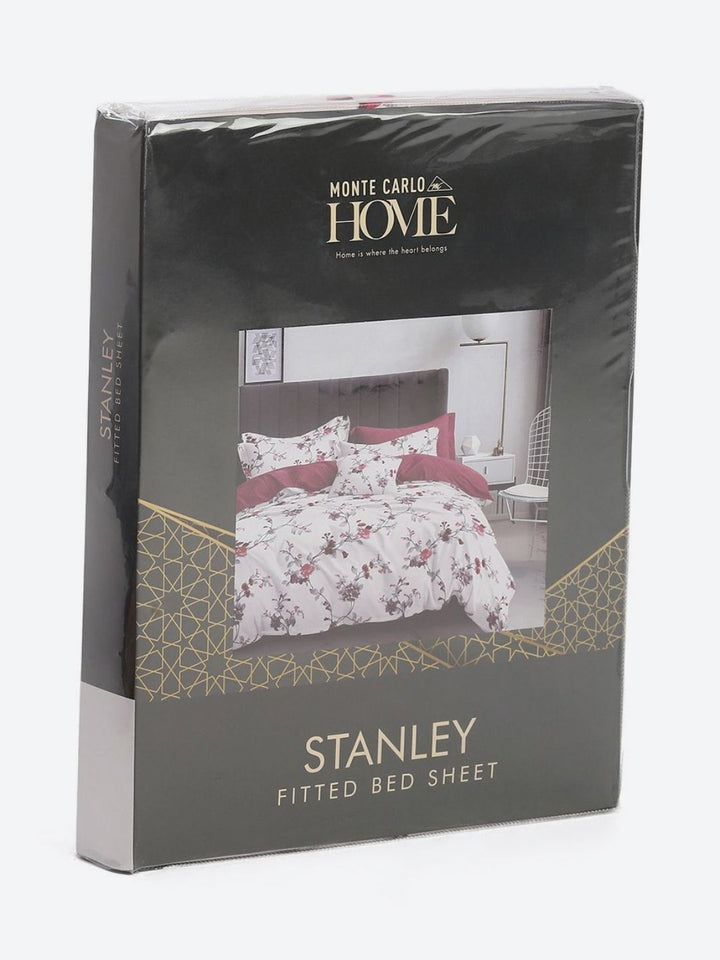 Monte Carlo Magenta & Bronze-Toned Floral Printed 144 TC King Bedsheet Set 1.85 m x 1.95 m