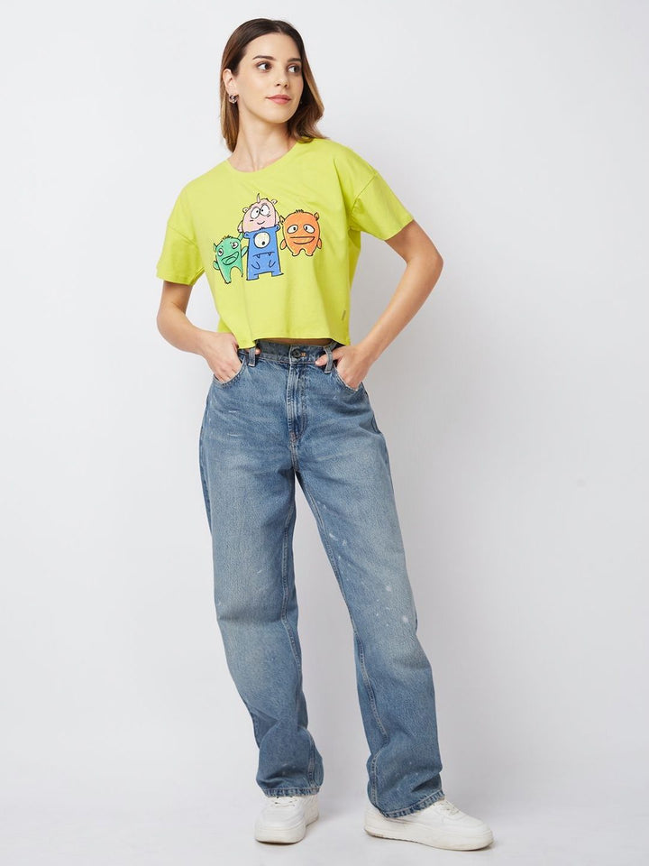 SPYKAR Women Graphic Printed Round Neck Cotton Boxy T-shirt