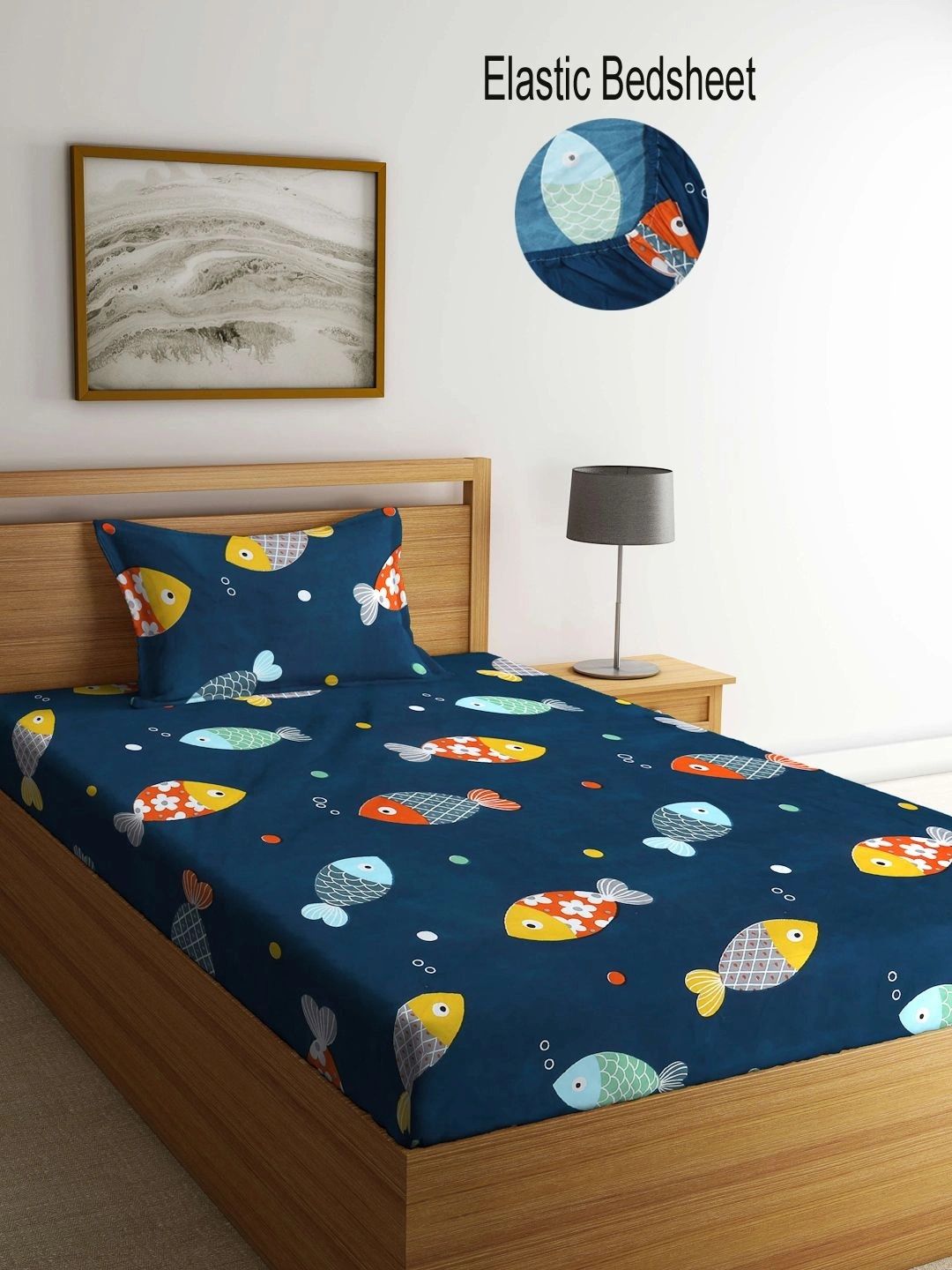 Myntra Elegant Homes Watak Kartun Biru & Kuning 300 TC Cadar Bujang dengan 1 Sarung Bantal