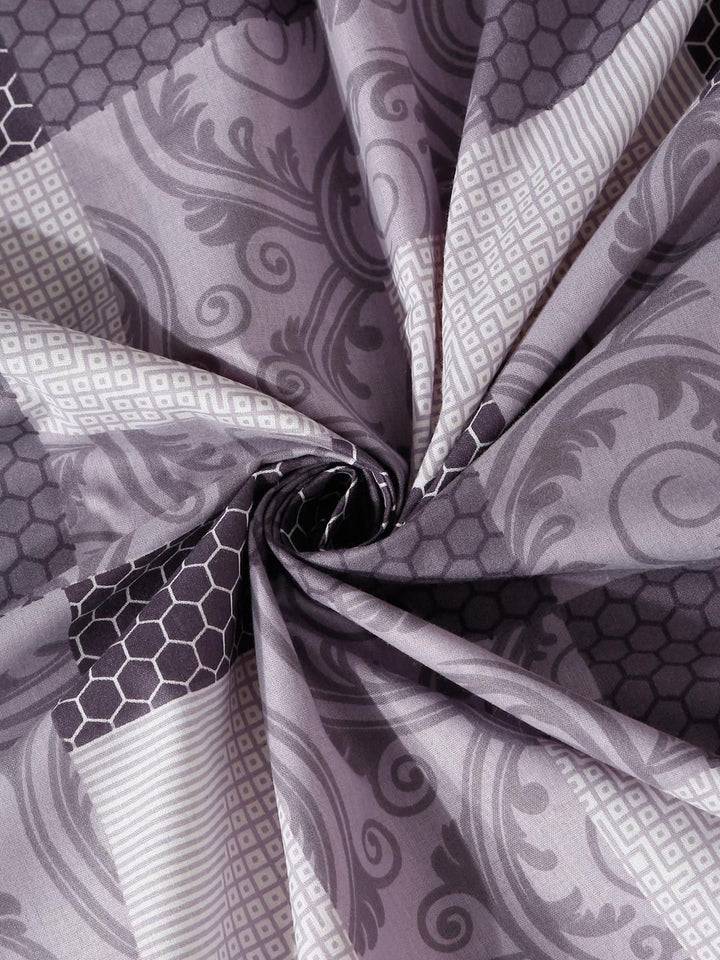 KLOTTHE Purple Geometric 400 TC King Bedsheet with 2 Pillow Covers