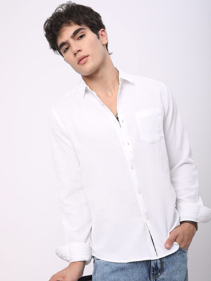 VASTRADO Men Classic Spread Collar Textured Slim Fit Casual Shirt