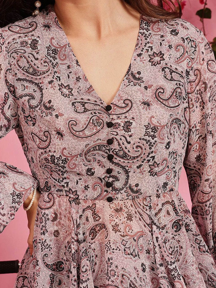 Quiero Meher Bercetak atas V-Neck dengan Palazzos Co-Ords