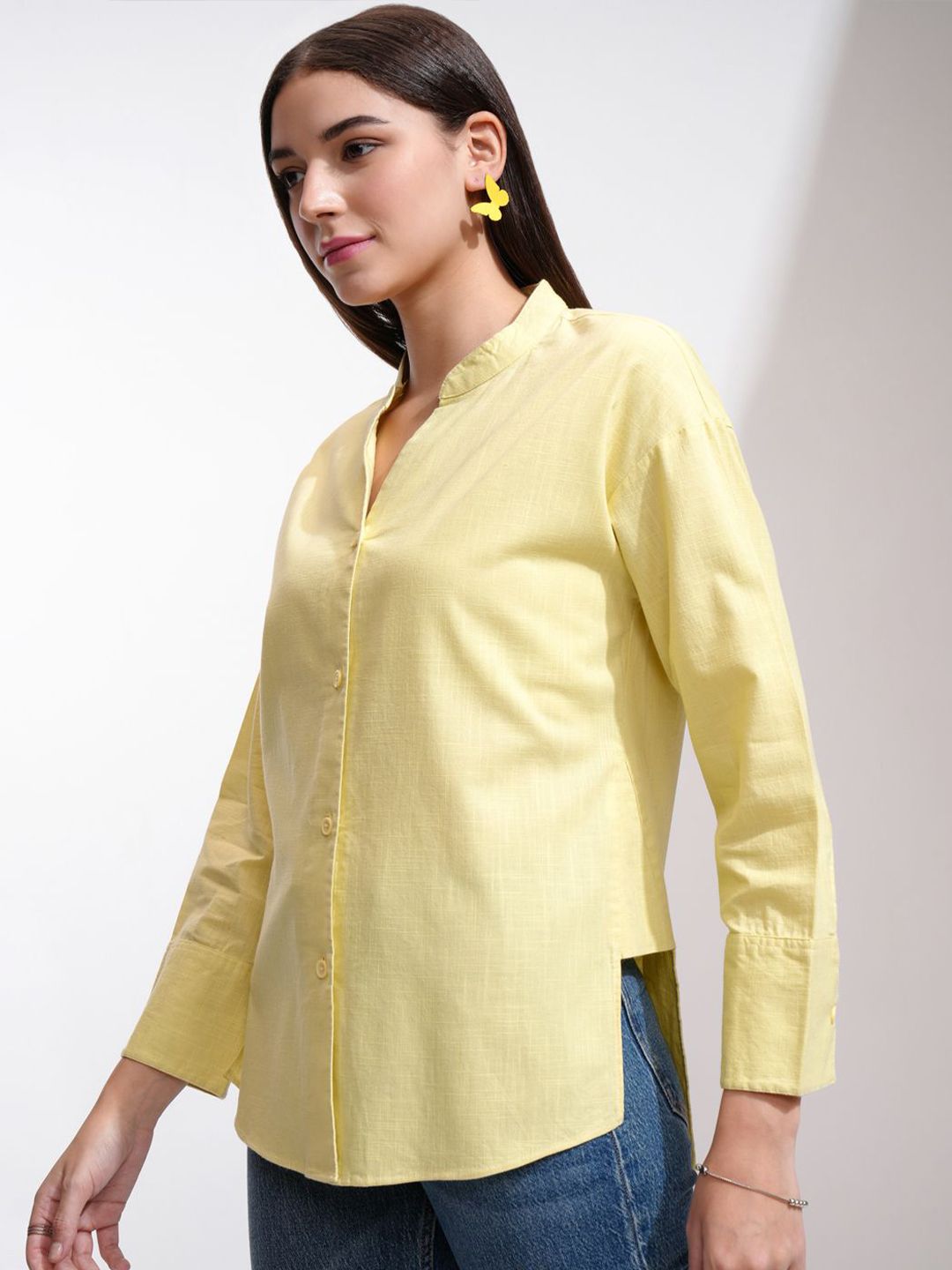 Tokyo Talkies Women Button Down Drop Shoulder Cotton Shirt