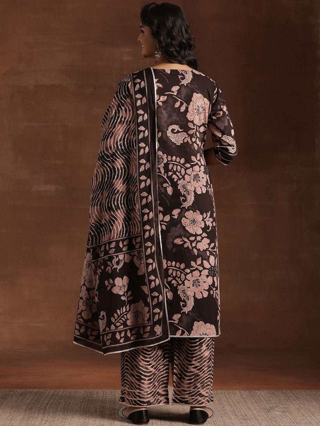 Libas Floral Printed Gotta Patti Pure Cotton Straight Kurta With Palazzo & Dupatta