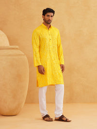 SOJANYA Leheriya Sequinned Band Collar Pure Cotton Straight Kurta With Churidar
