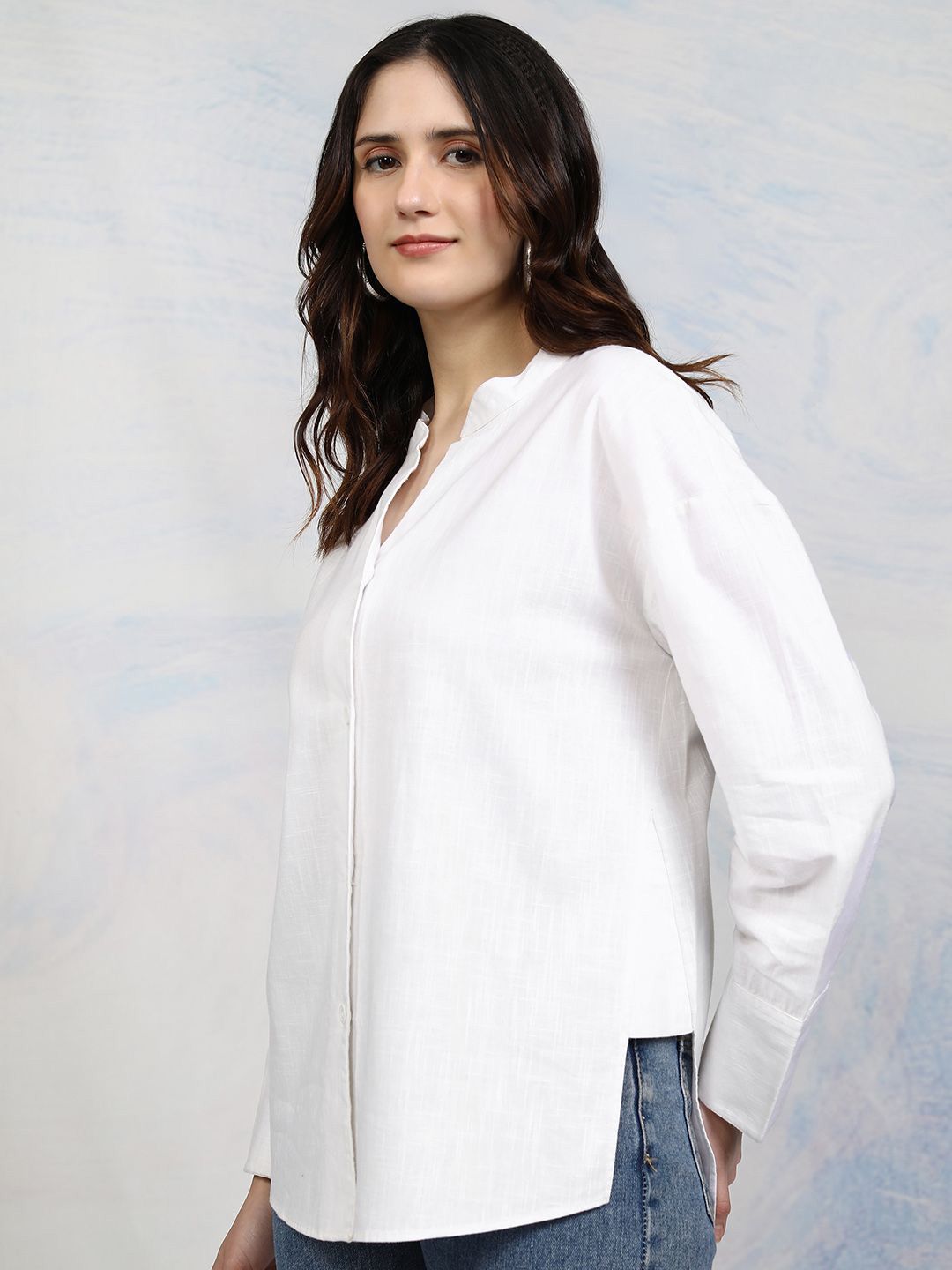 Tokyo Talkies Women Button Down Drop Shoulder Cotton Shirt