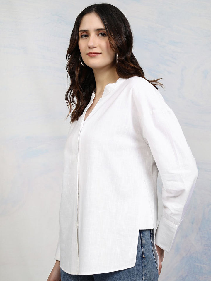 Tokyo Talkies Women Button Down Drop Shoulder Cotton Shirt