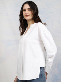Tokyo Talkies Women Button Down Drop Shoulder Cotton Shirt