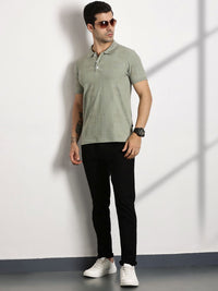 Thomas Scott Men Textured Polo Collar Regular Fit T-shirt