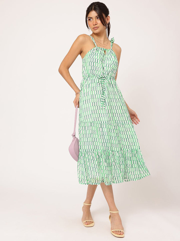 DressBerry Dreamy Delicate Tie-Up Printed Tiered Midi Dress