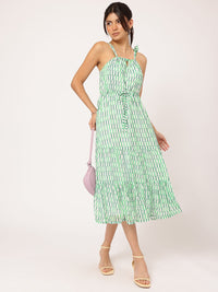 DressBerry Dreamy Delicate Tie-Up Printed Tiered Midi Dress