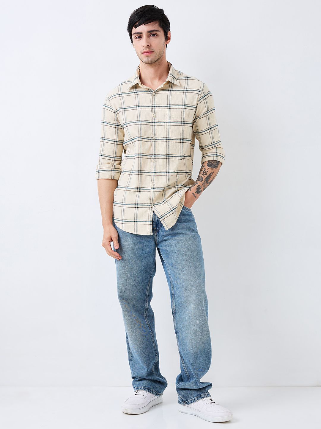 SPYKAR Men Spread Collar Tartan Checked Cotton Casual Shirt
