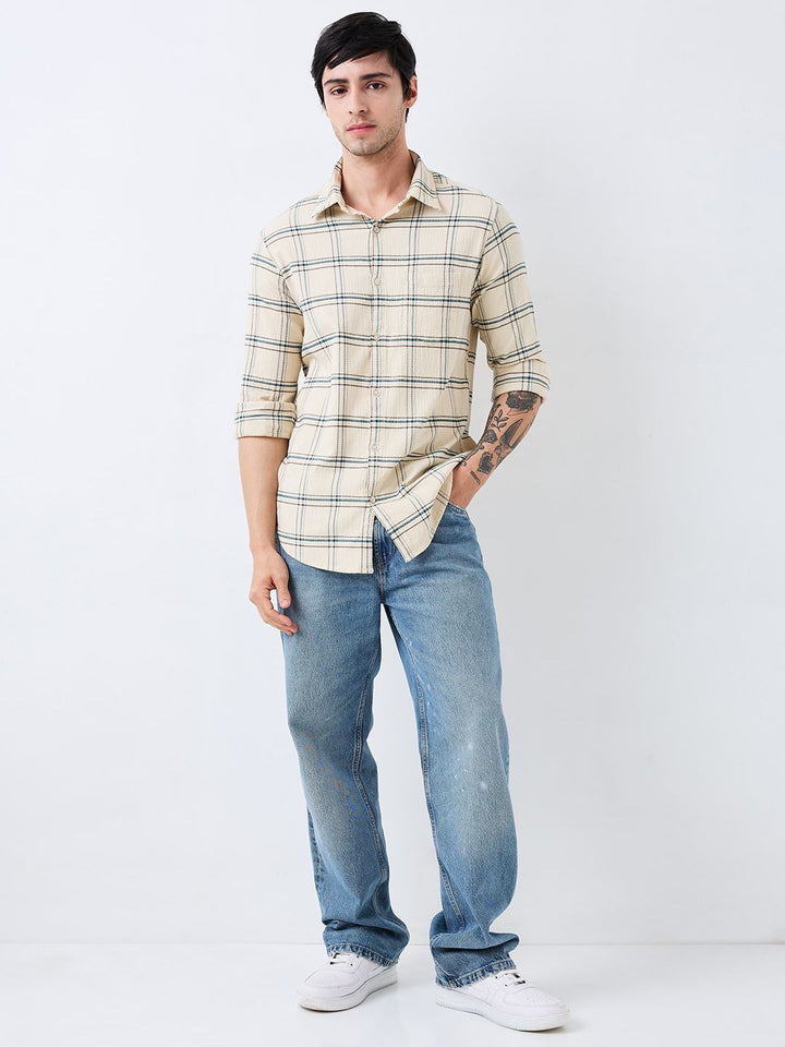 SPYKAR Men Spread Collar Tartan Checked Cotton Casual Shirt