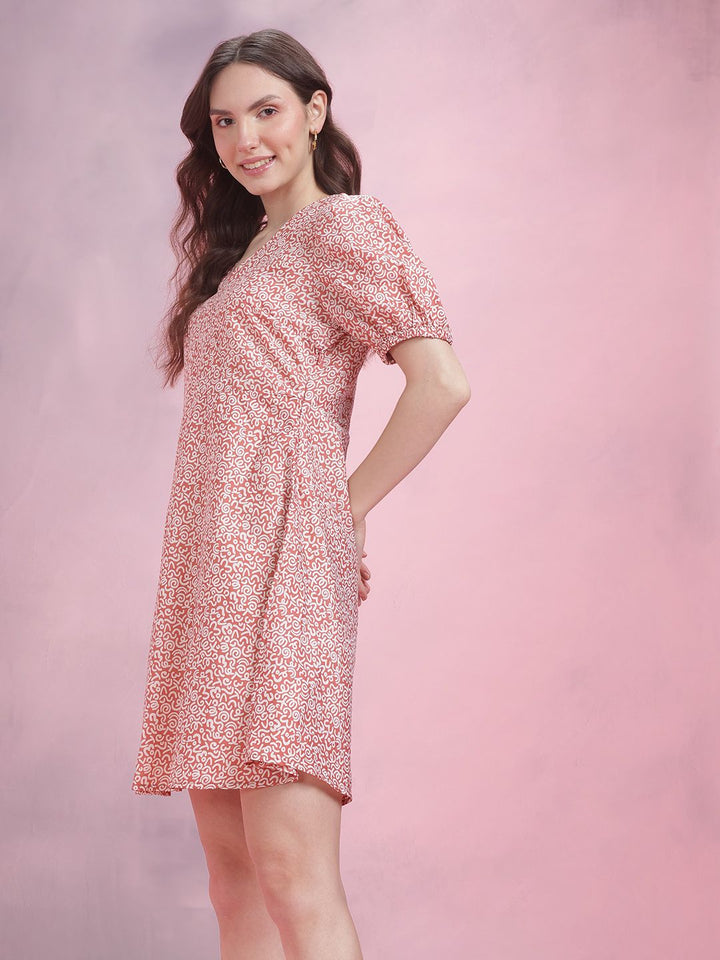 DressBerry Printed Puff Sleeve A-Line Dress