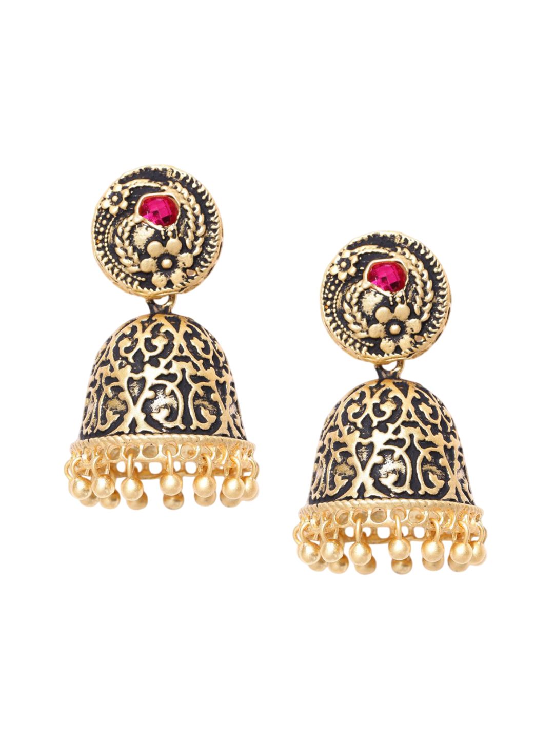 Anouk Gold-Plated Artificial Stones Studded & Beaded Dome Shaped Jumkas