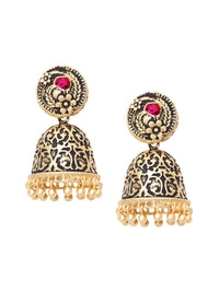 Anouk Gold-Plated Artificial Stones Studded & Beaded Dome Shaped Jumkas