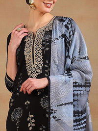 KALINI Floral Printed Regular Zari Straight Kurta with Trousers & Dupatta
