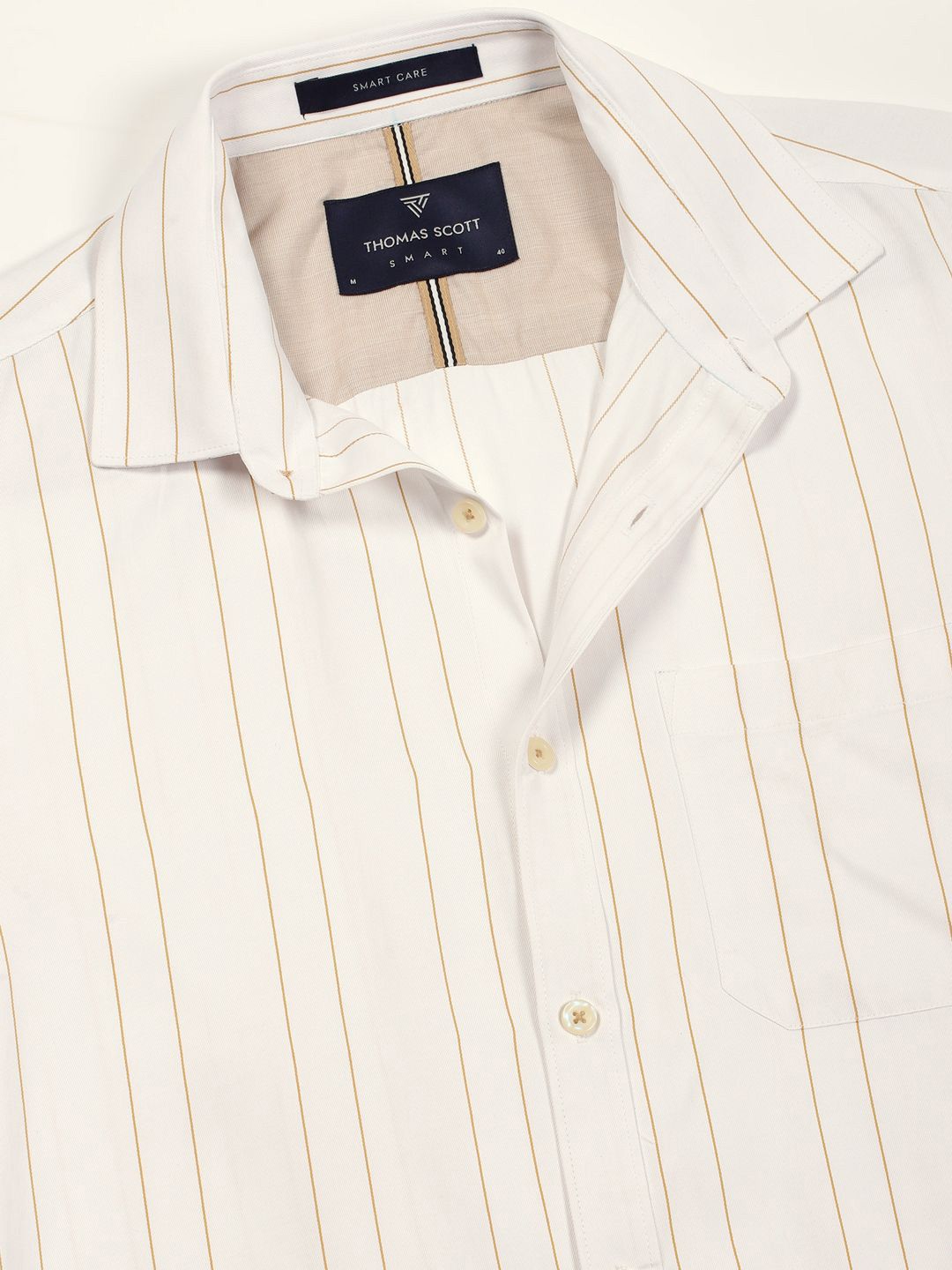 Thomas Scott Men Smart Spread Collar Vertical Striped Cotton Formal Shirt