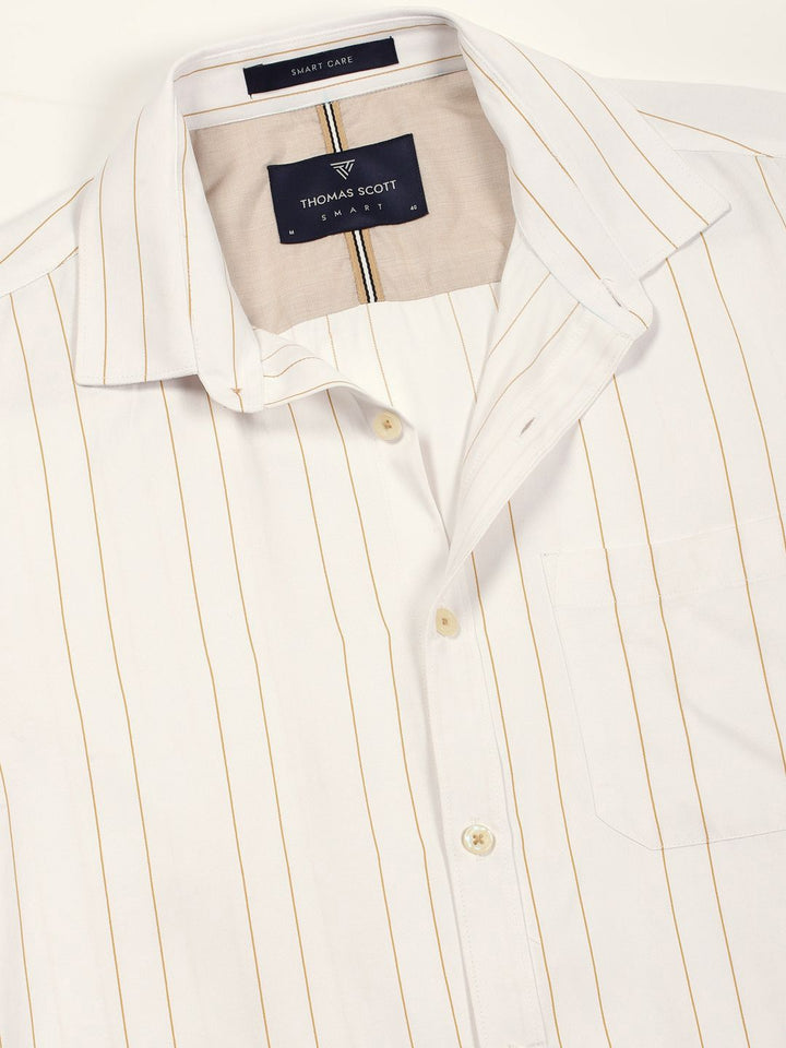 Thomas Scott Men Smart Spread Collar Vertical Striped Cotton Formal Shirt