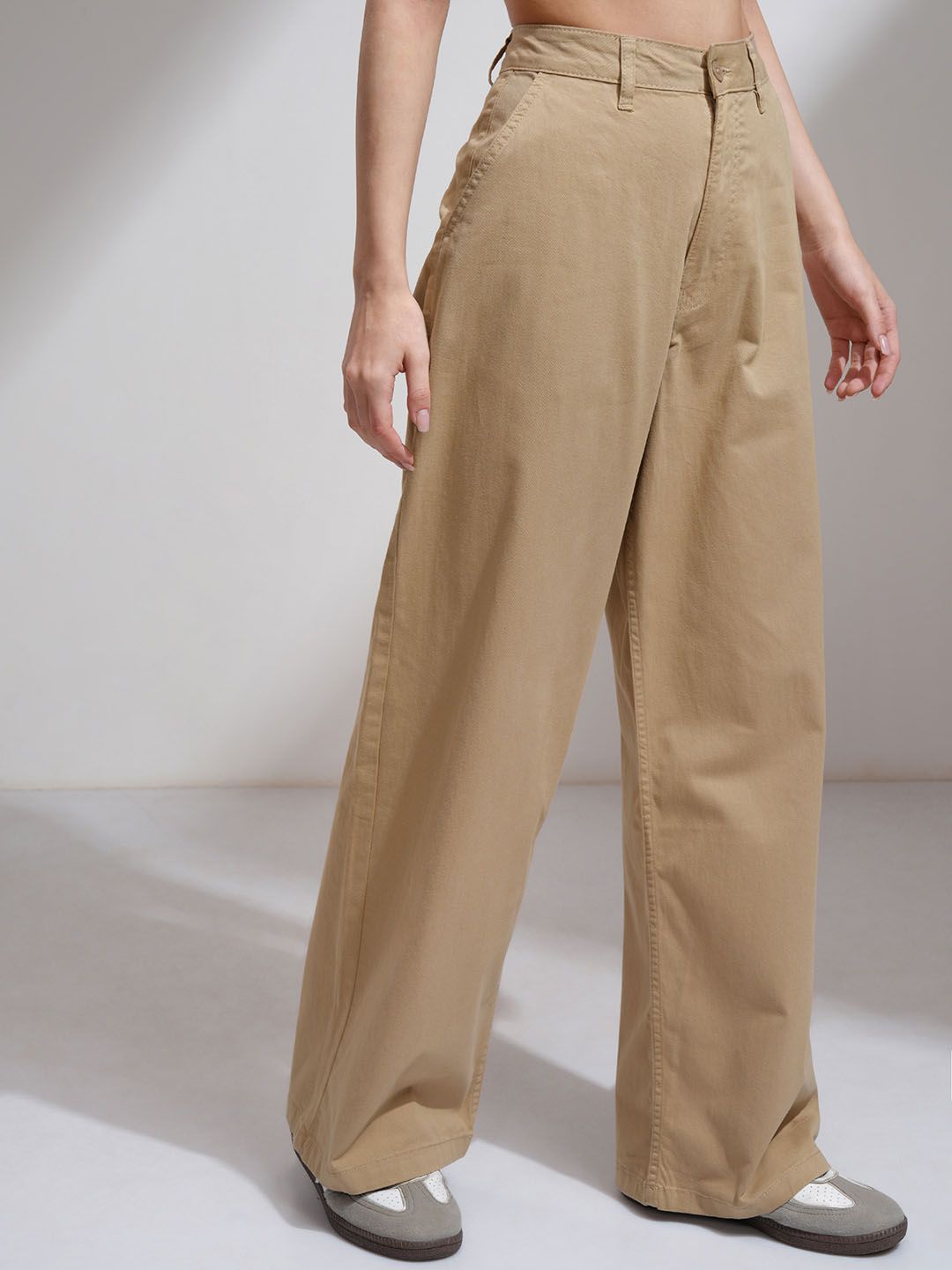 Street By Tokyo Talkies Women Regular Fit Mid-Rise Cotton Wide Leg Trouser