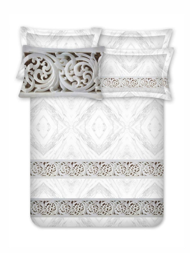 BOMBAY DYEING Urban Living Grey Printed 400 TC Cotton King Bedsheet with 4 Pillow Covers