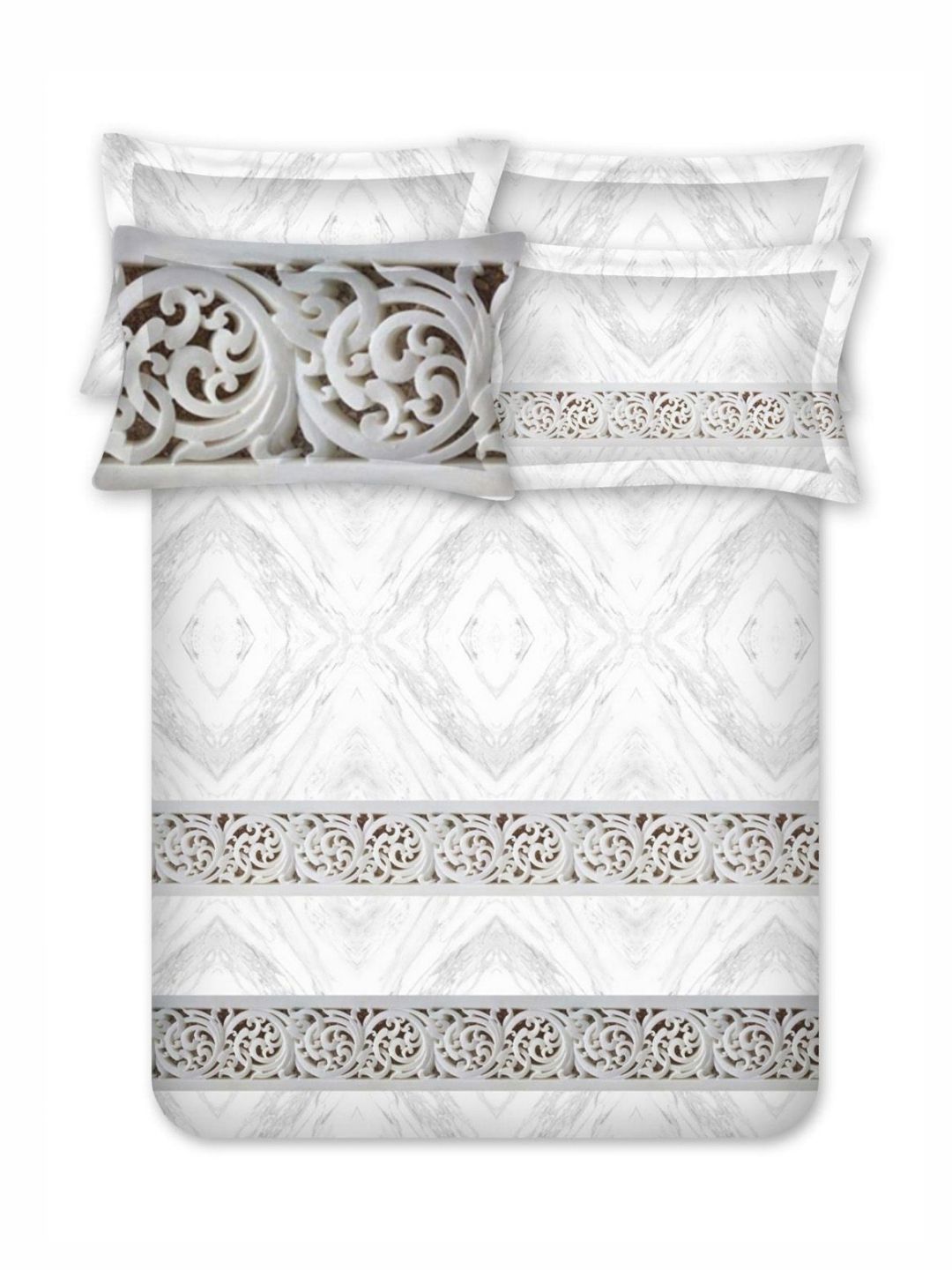 BOMBAY DYEING Urban Living Grey Printed 400 TC Cotton King Bedsheet with 4 Pillow Covers