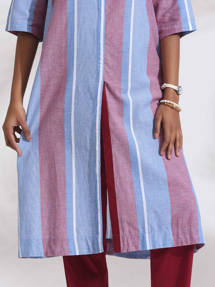 trueBrowns Striped Pure Cotton Straight Kurta with Trousers